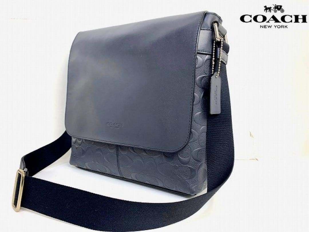 COACH コーチ メッセンジャーバッグ エンボス 斜め掛け レザー ブラック