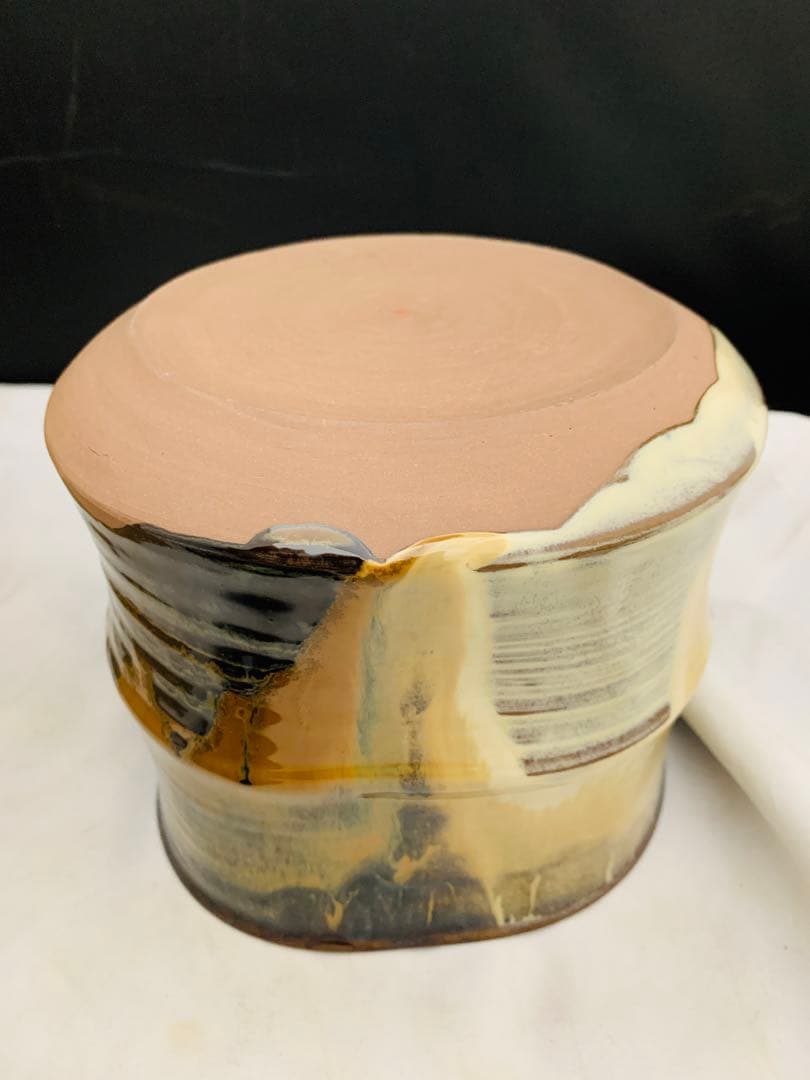 十四代 亀井味楽 高取 掛分釉水指 栞共箱 高取焼 味楽窯 茶道具