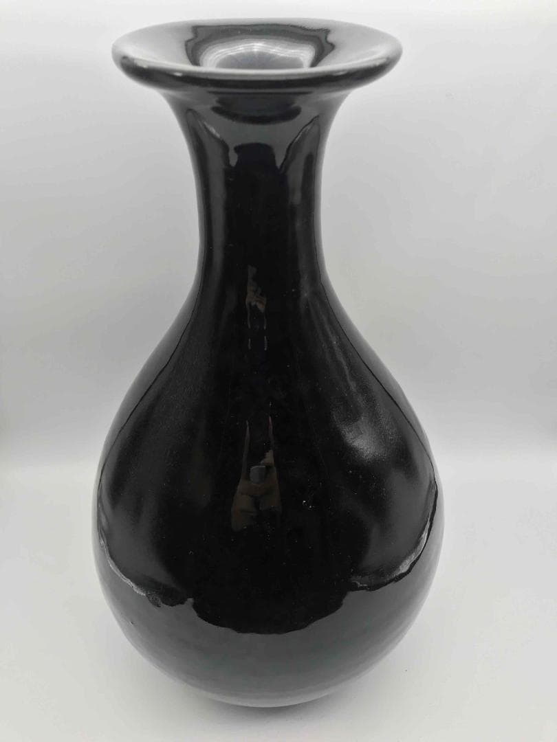 宋 吉州窯黑釉木葉紋玉壺春瓶 古賞物　時代物　唐物 中国古美術(C-32)