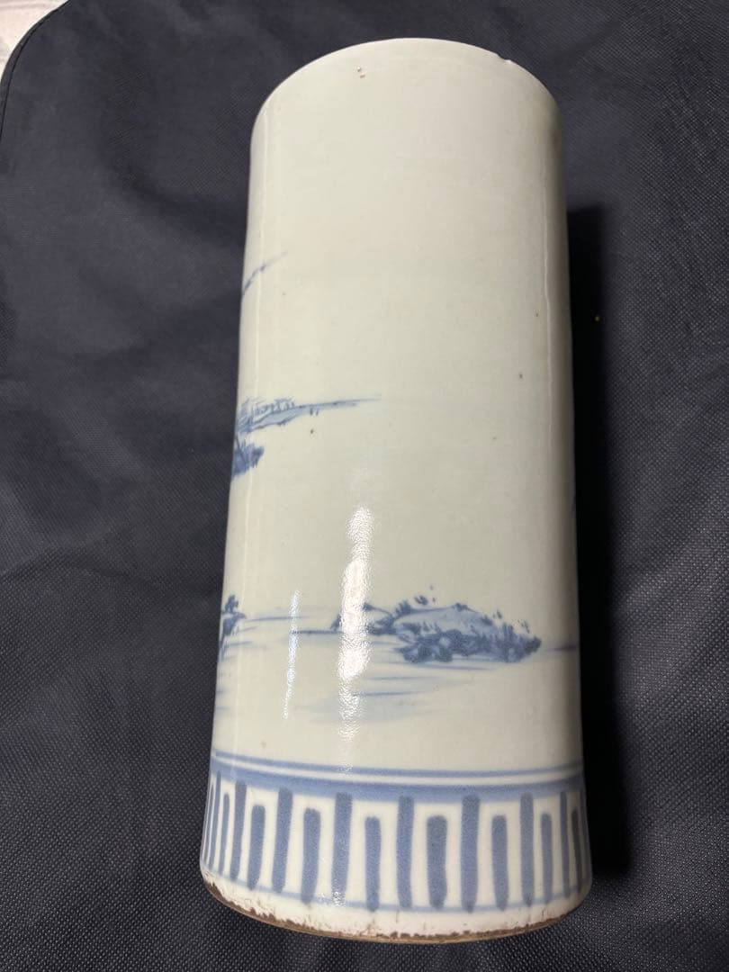 中国古美術 明清の時代　豆青釉　手絵青花花瓶　染付帽筒　筆筒　30cm