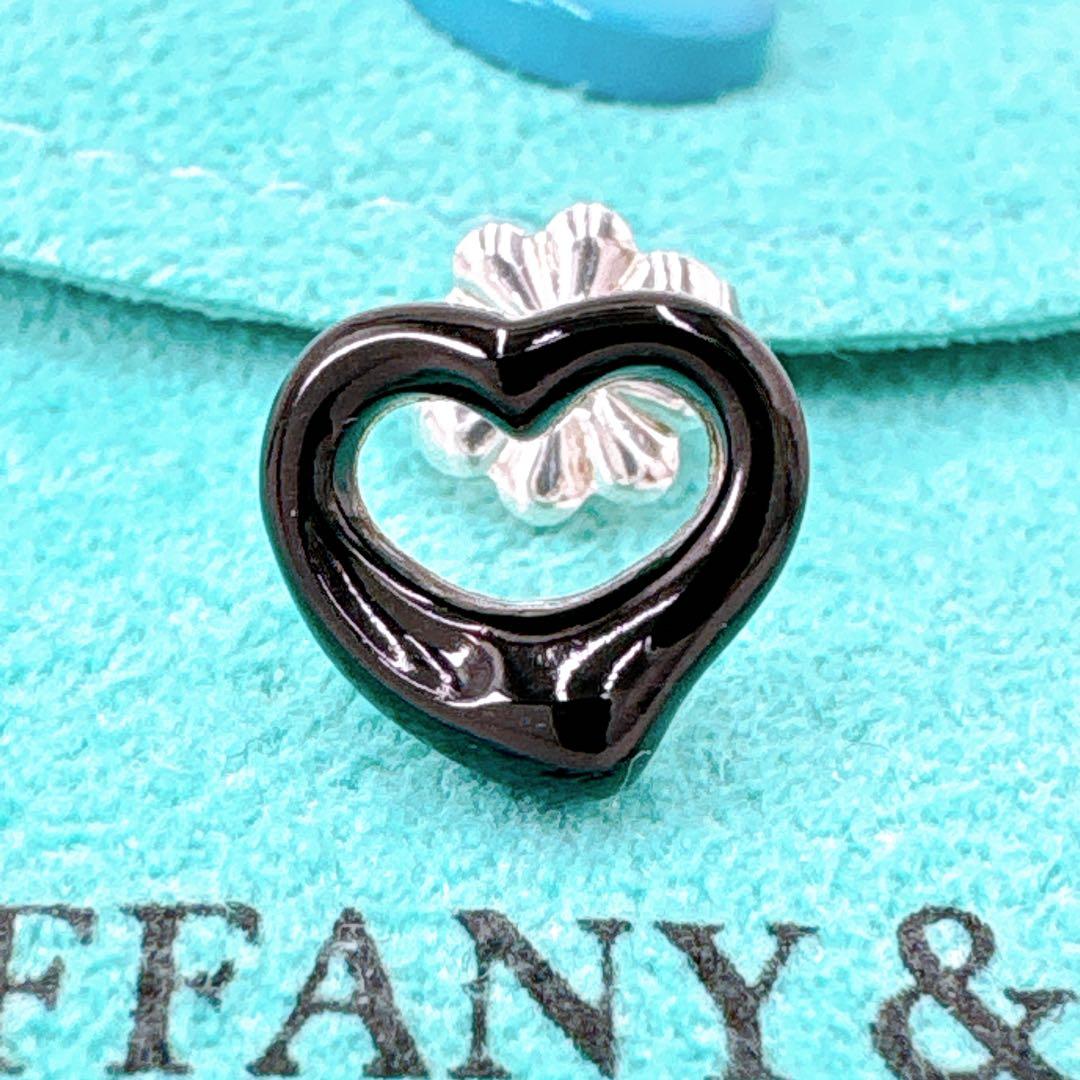 極美品レア ティファニー オープンハート ピアス ブラックジェイド シルバー