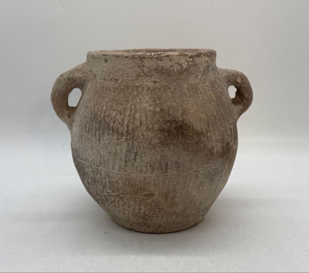 中国　古陶　きょうめん土器　雙耳壺　送料込み260202