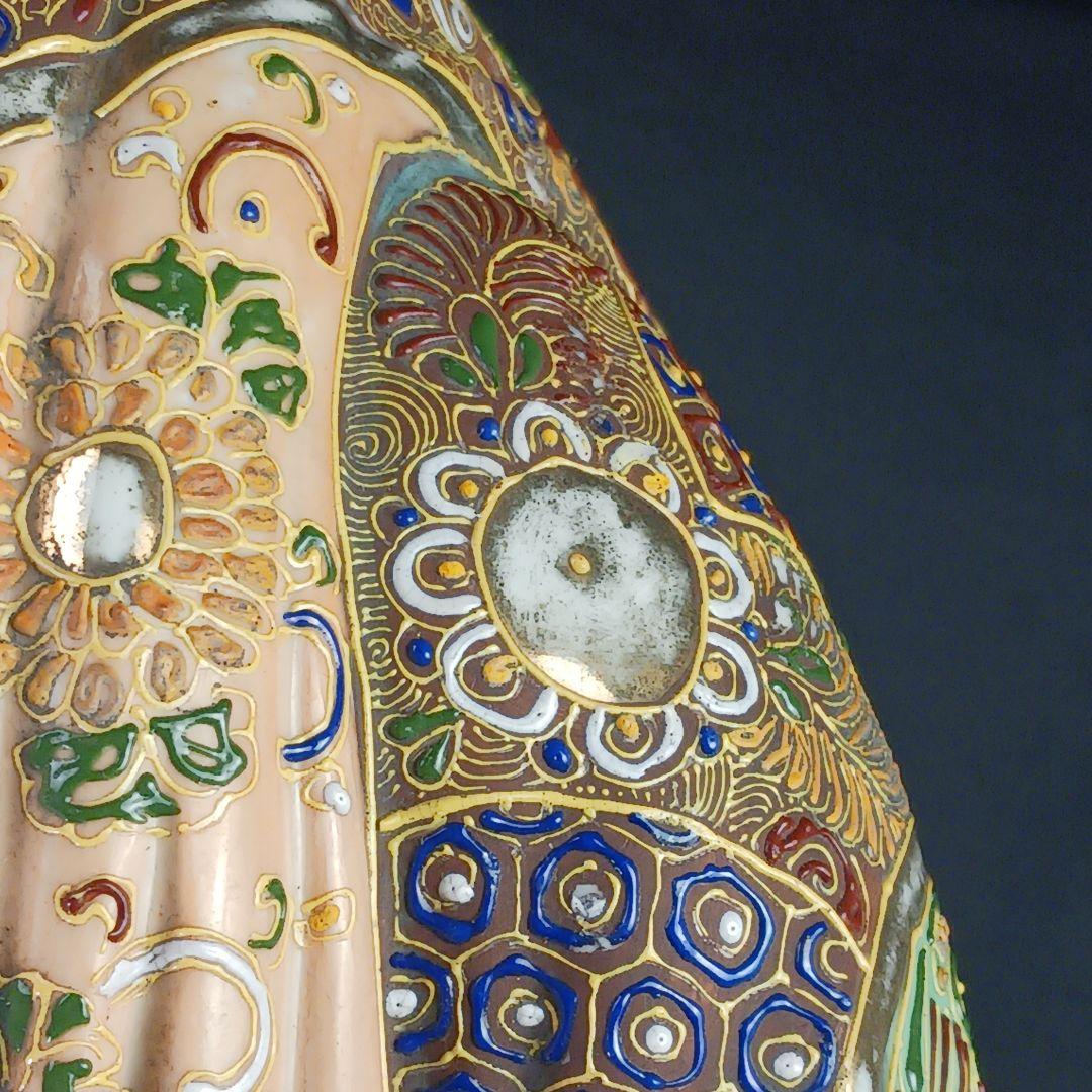 Y3122-9 九谷焼 色絵金襴手鳳凰布袋像 置物 高さ42㎝