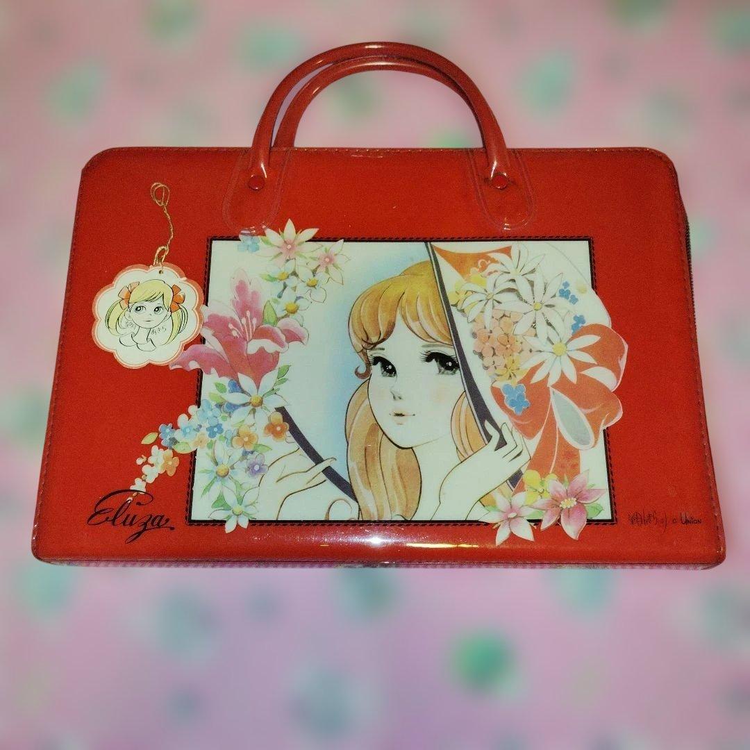 【希少】望月あきら カバン 赤 エナメル タグ付き 1970年代 レトロ