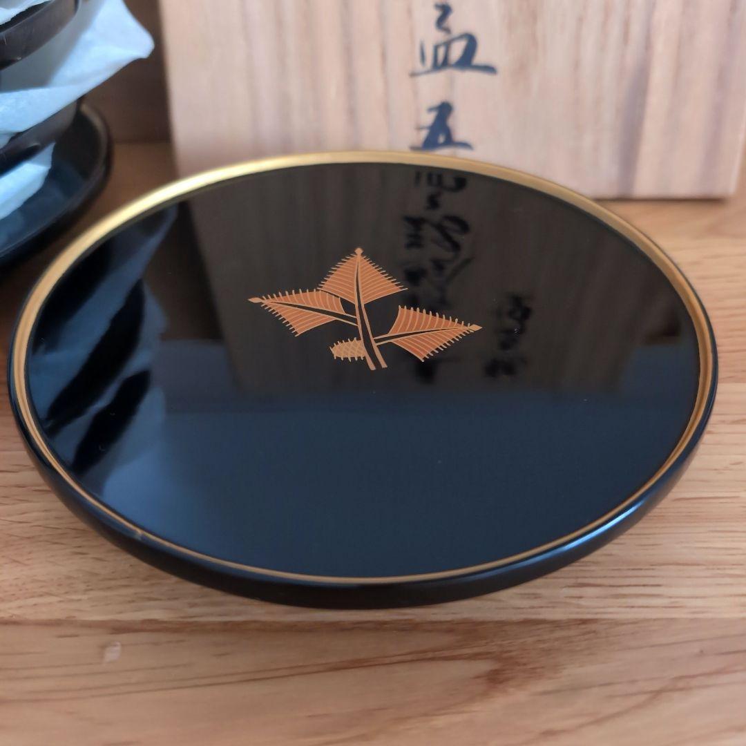 輪島塗 五聖蒔絵銘々皿5枚セット 金箔蒔絵装飾 共箱説明書き付
