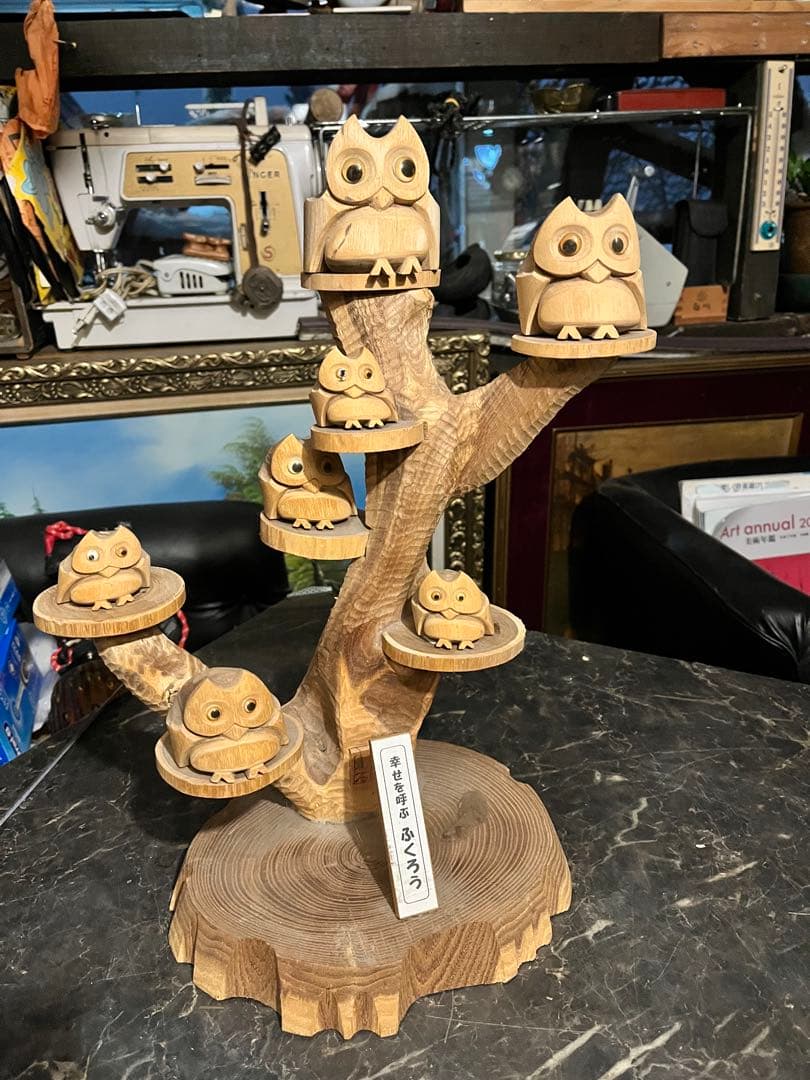 フクロウ木彫り、木彫りフクロウ、幸せを呼ぶふくろう、梟、7羽のふくろう木彫り