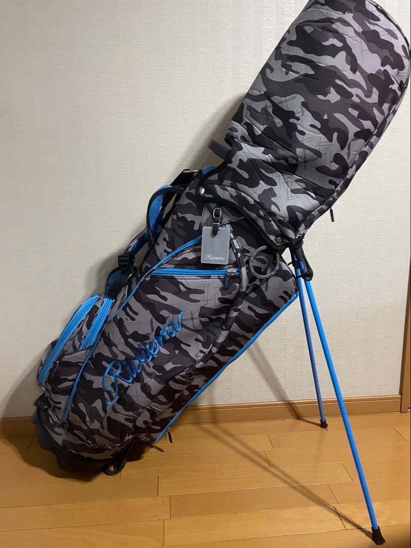 Rivieraキャディバッグ カモフラ柄 グレー×ブルー 個性派 ゴルフバッグ