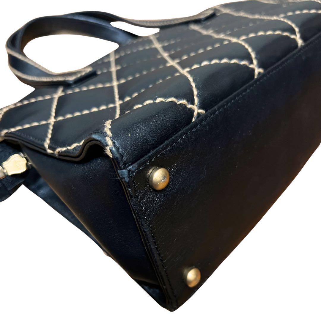 美品CHANEL トートバッグ ワイルドステッチ ブラック レザー キルティング