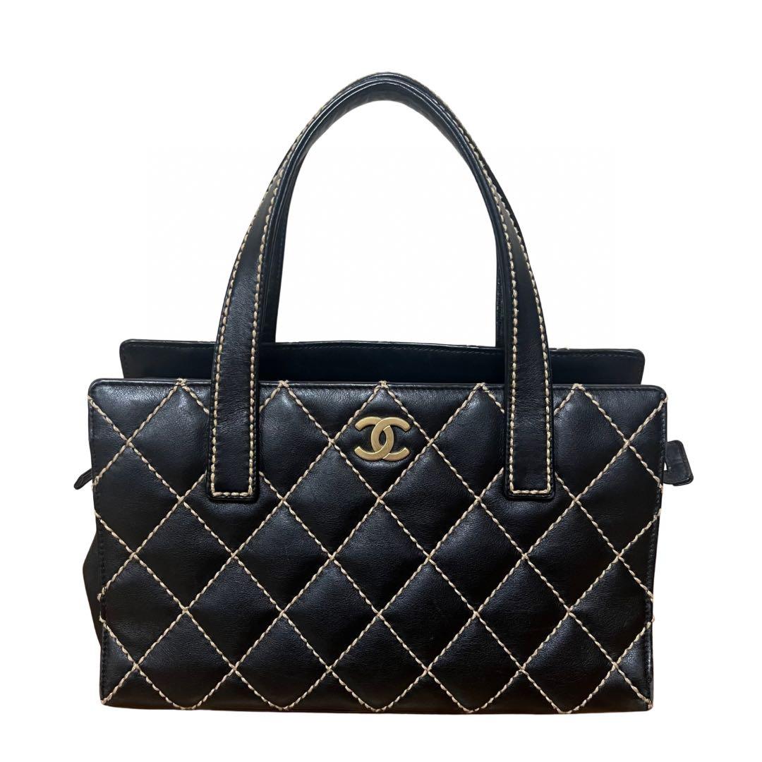 美品CHANEL トートバッグ ワイルドステッチ ブラック レザー キルティング