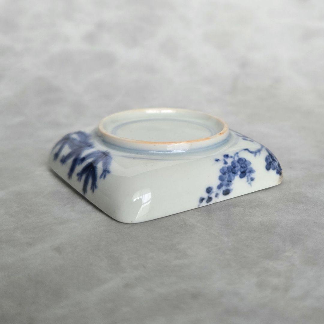 古伊万里　染付　豆皿　小皿　葉　唐草　江戸　金直し　金継ぎ　骨董　アンティーク