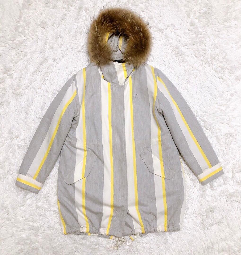 まっきゃん フレッドペリーミントデザインズモッズ コートストライプ ファー