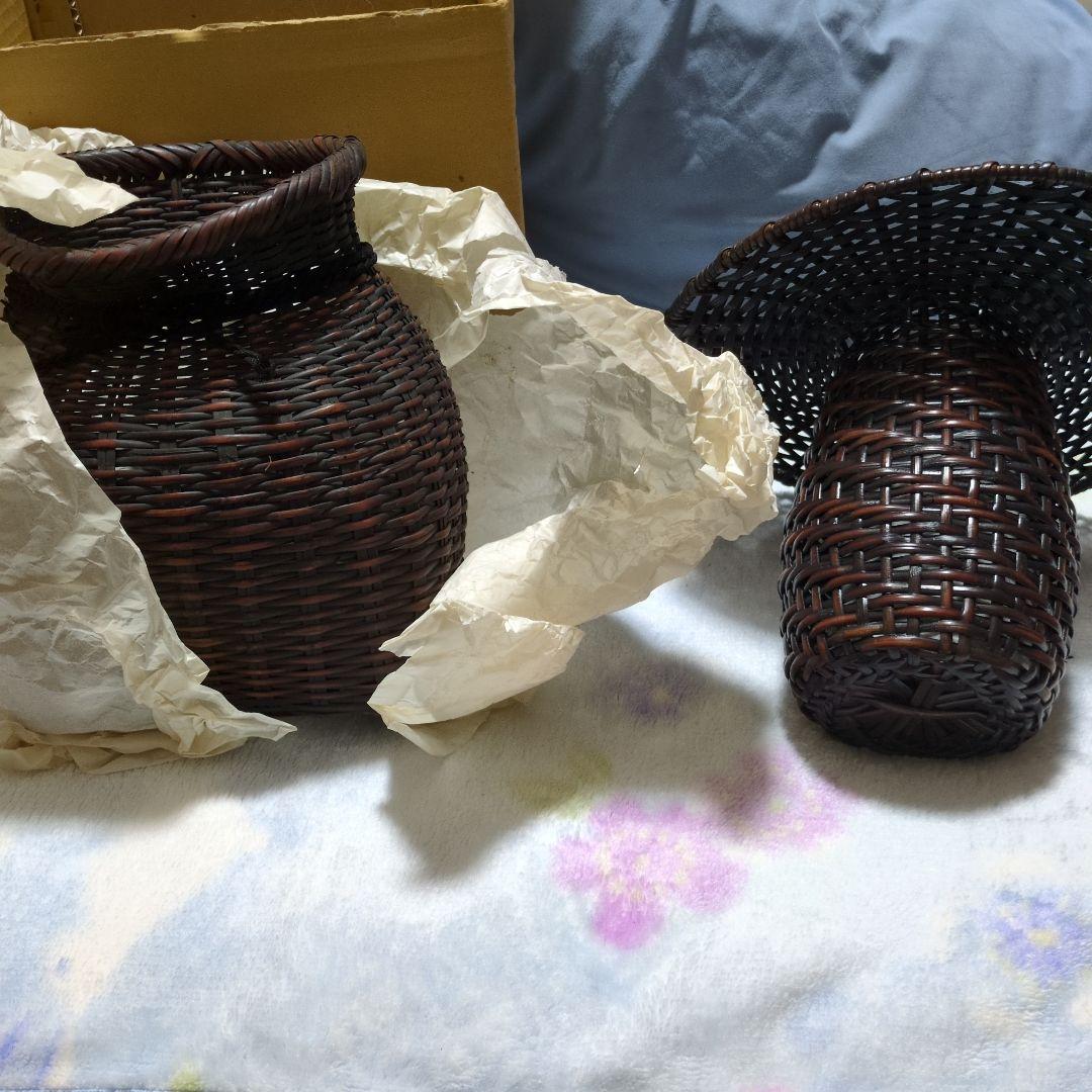 茶道具　花入　広口魚籠　藤組唐人笠