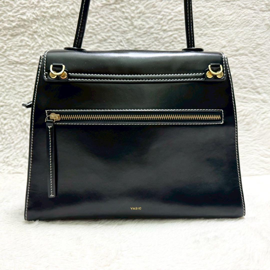 VASIC BEE スムースレザー 2way ワンハンドバッグ 肩掛け ブラック