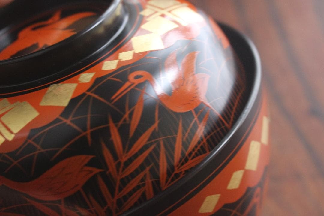 デッドストック！上質黒漆に極上秀衡蒔絵の映えるお椀2点（検山中塗