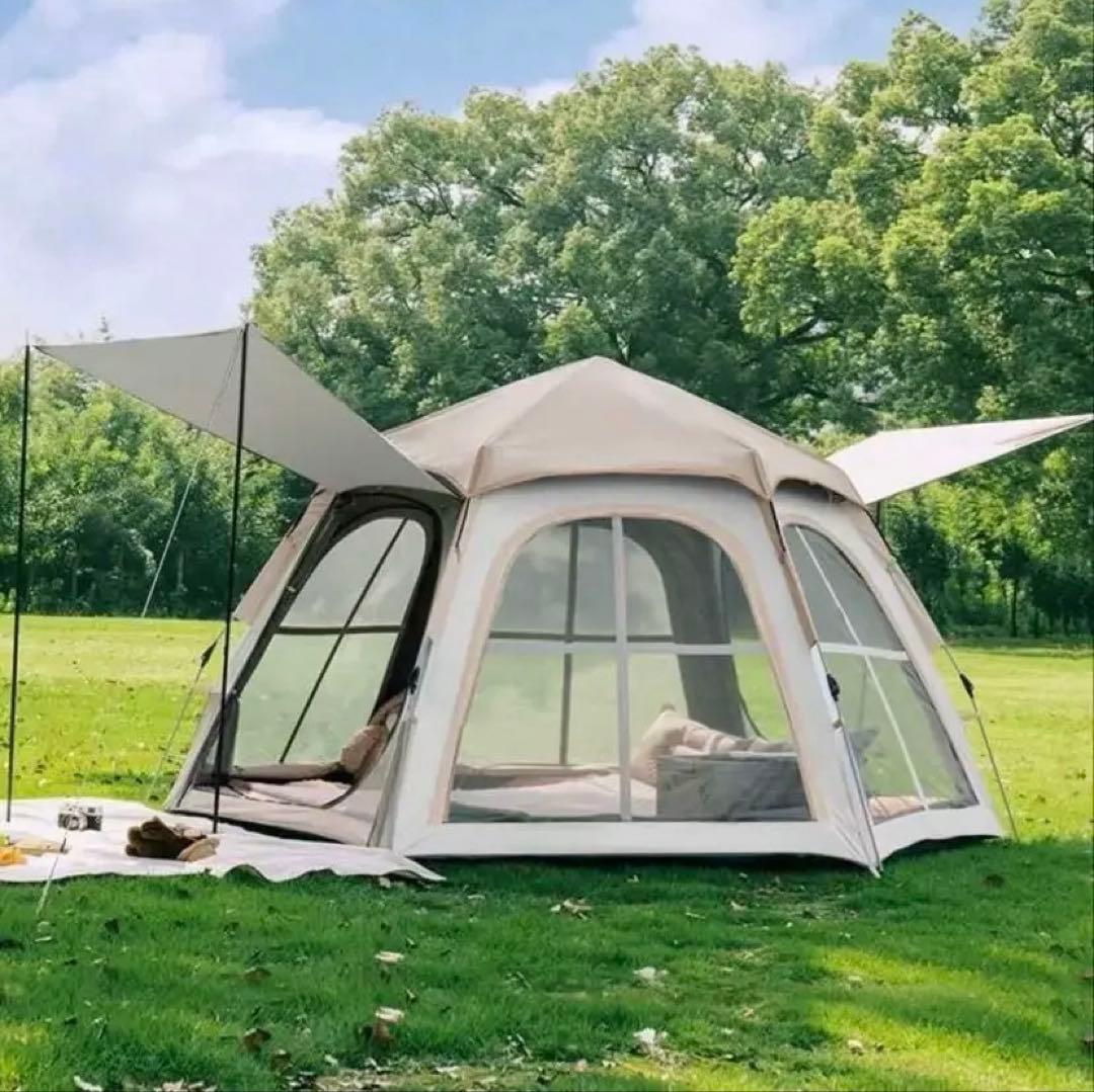 キャンプ用アウトドアテント、3-5人用、 組み立て不要、日射しや風に強く