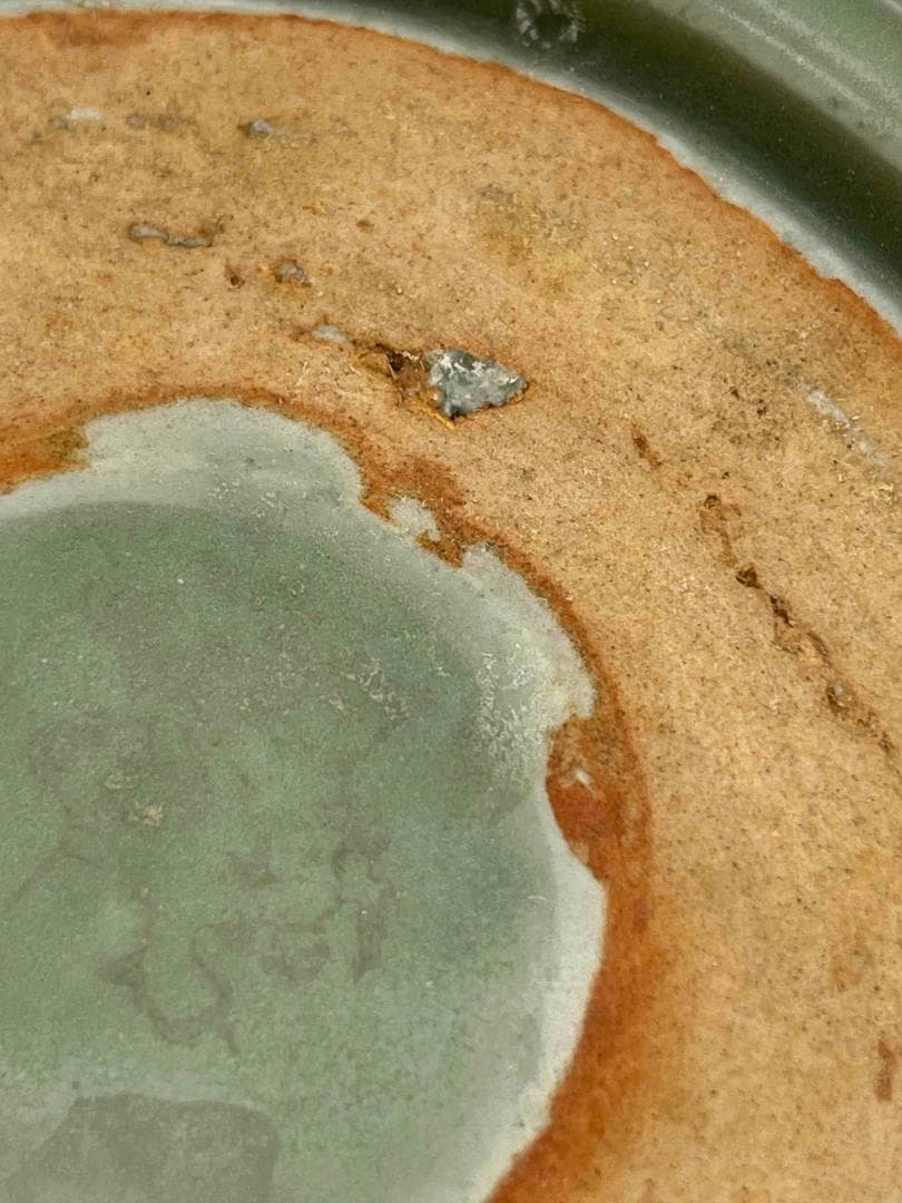 明時代　青磁　龍泉窯刻花大盤　青磁皿　唐物　古賞物　時代物(B-67)