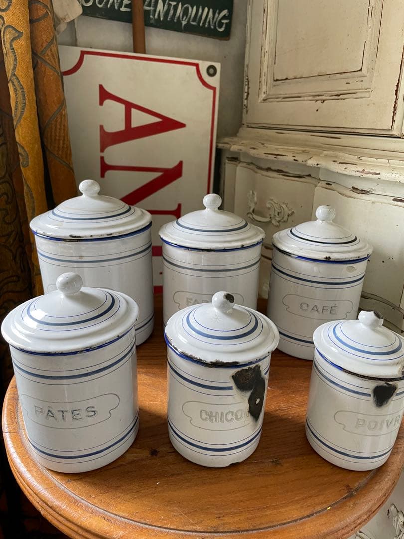 フランス　アンティーク　ホーロー　キャニスター　BF社BB社　ブルー　100年