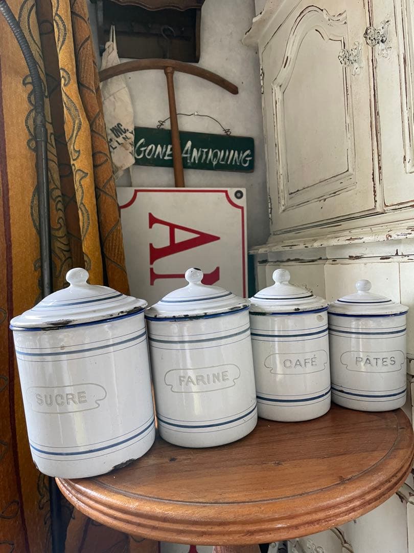 フランス　アンティーク　ホーロー　キャニスター　BF社BB社　ブルー　100年