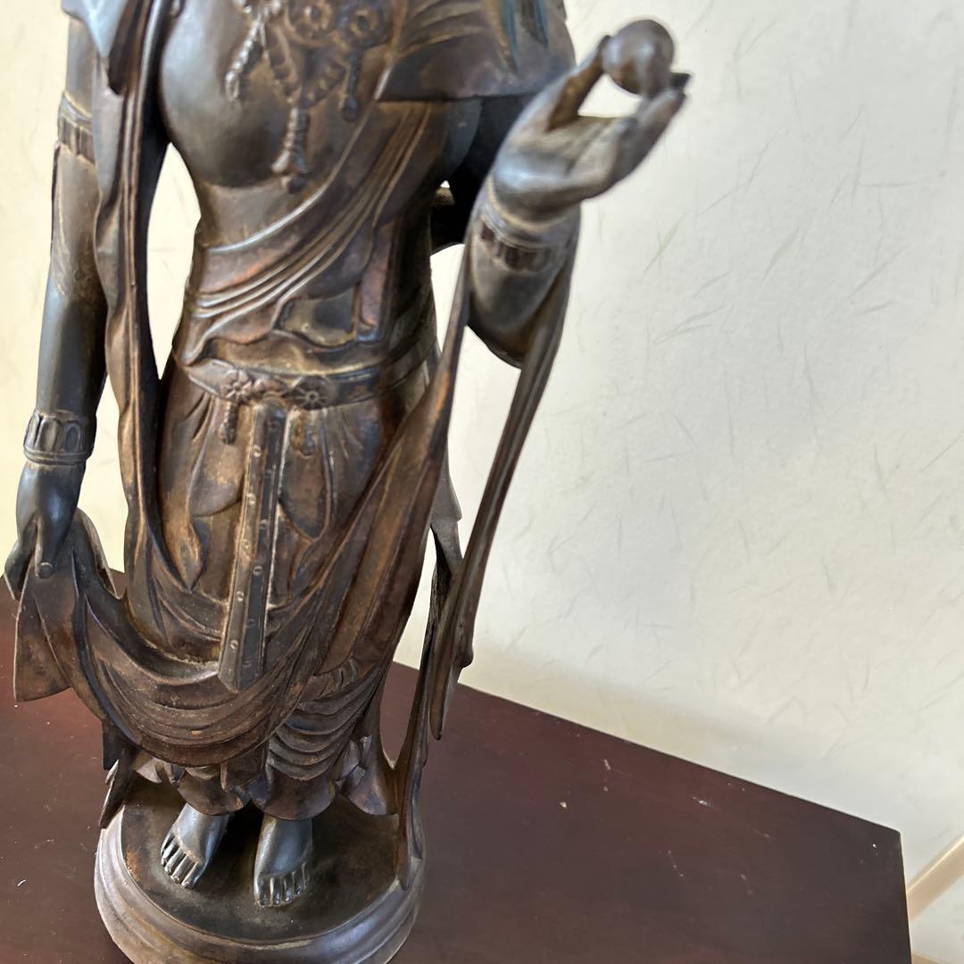 【骨董品】　大型　聖観音菩薩像　62センチ　木彫り　仏像