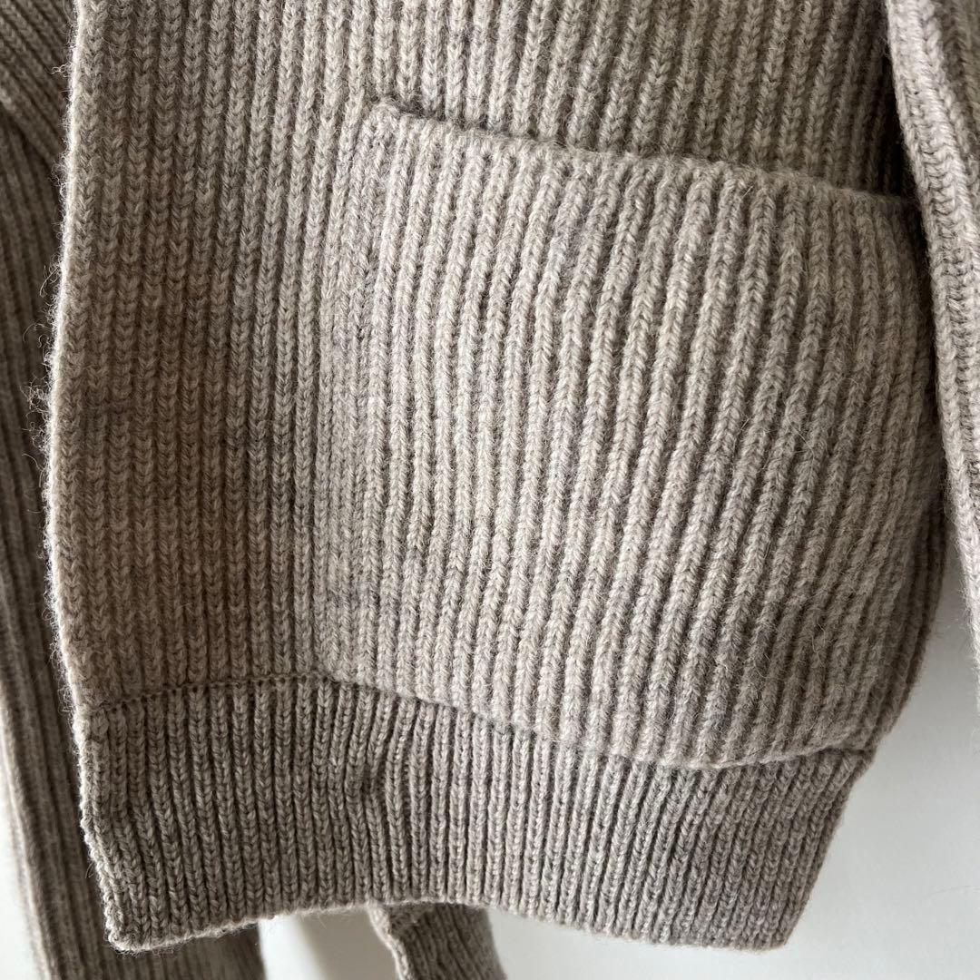 グレー リブ編み フード付きカーディガン