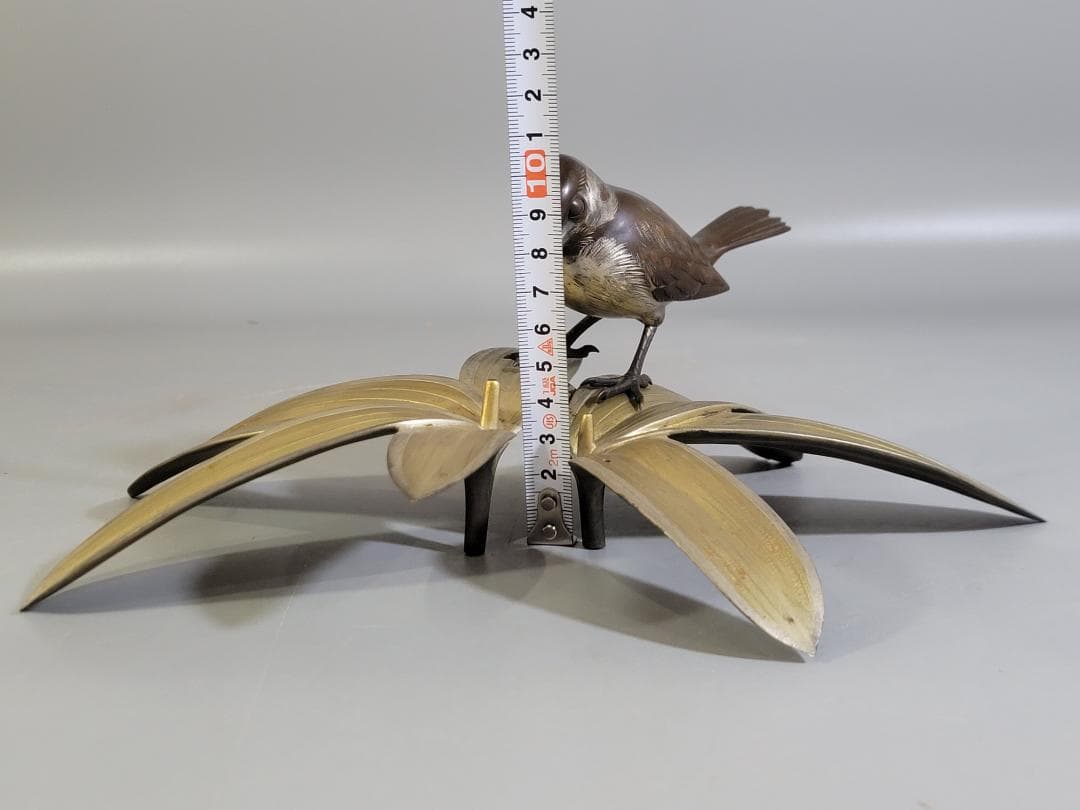 DT368 銅製 瑞雀笹 置物 共箱