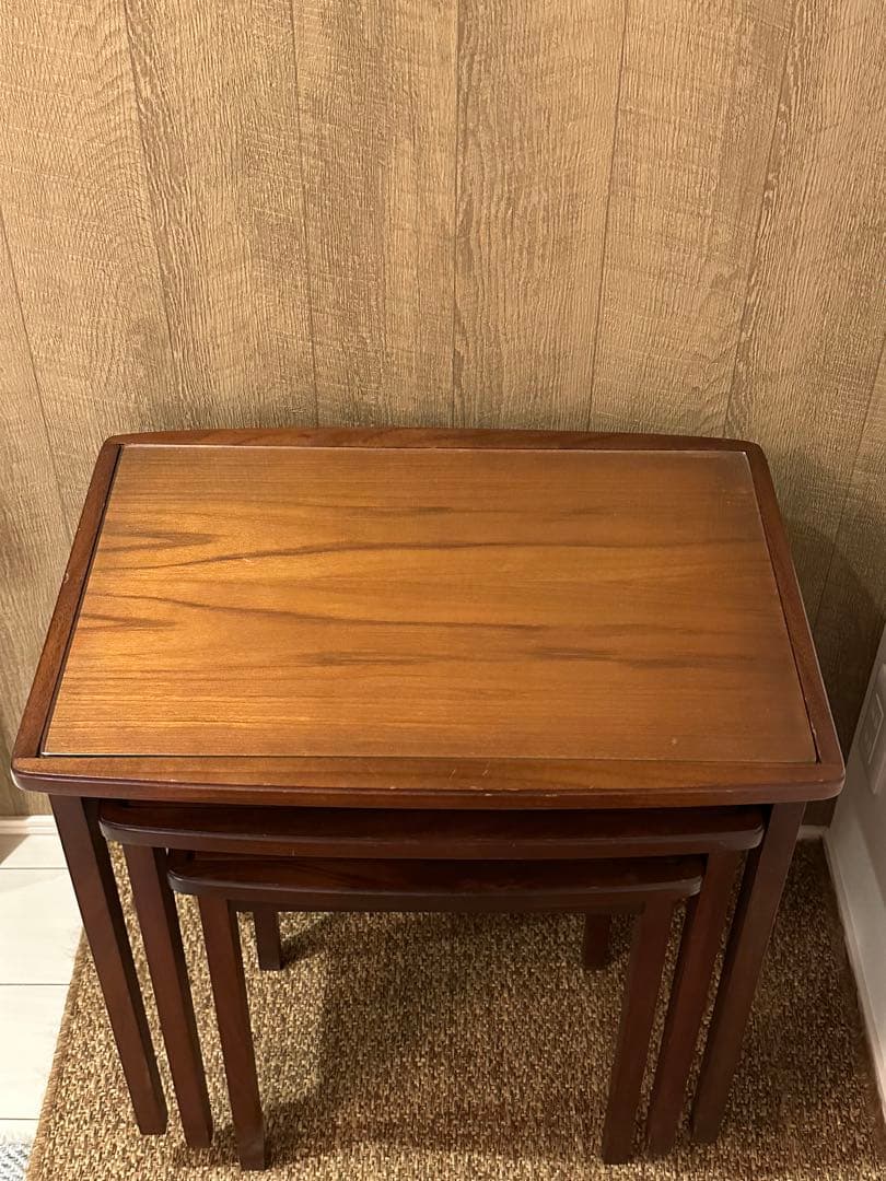 ネストテーブル　木製　ガラス天板　アンティーク