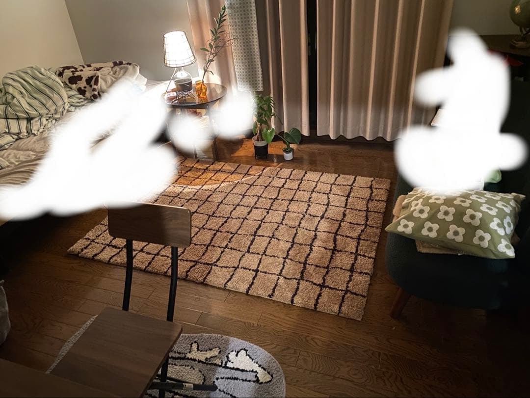 【cherry blossoms】 天然素材 格子模様ラグ