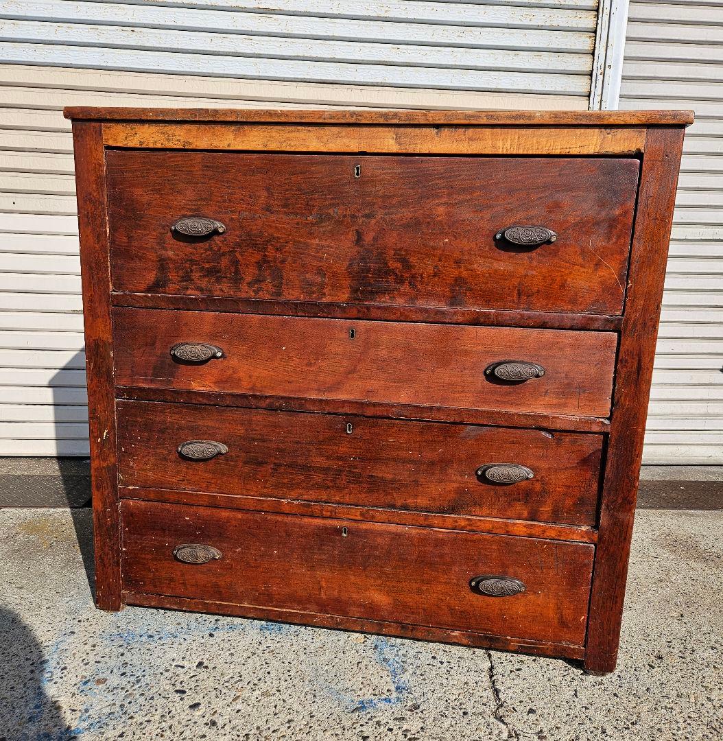 日本のアンティーク 欅の古いチェスト 無垢材 洋箪笥 引出し 収納 古家具