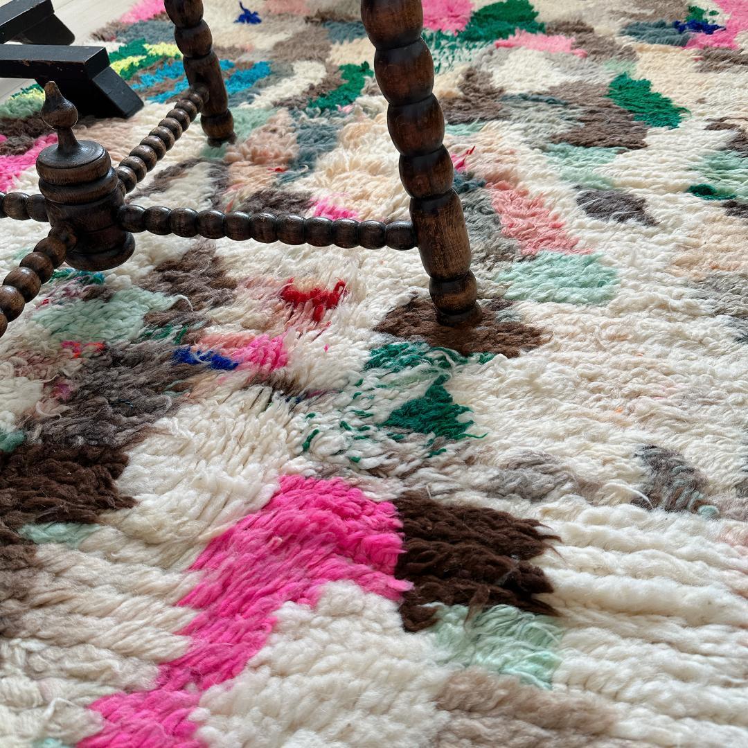 モロッコ製ヴィンテージラグ146 レア ピンク ミントグリーン ブルー