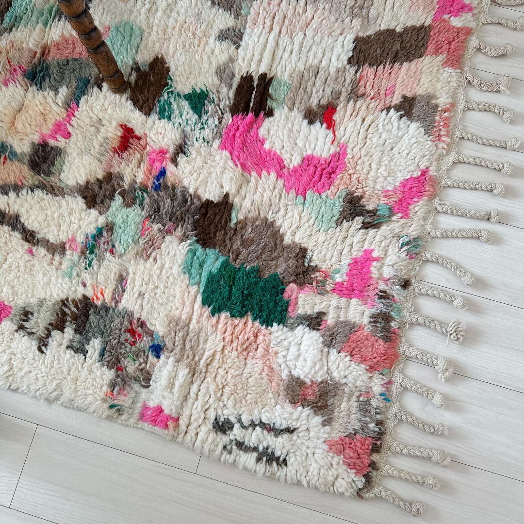 モロッコ製ヴィンテージラグ146 レア ピンク ミントグリーン ブルー