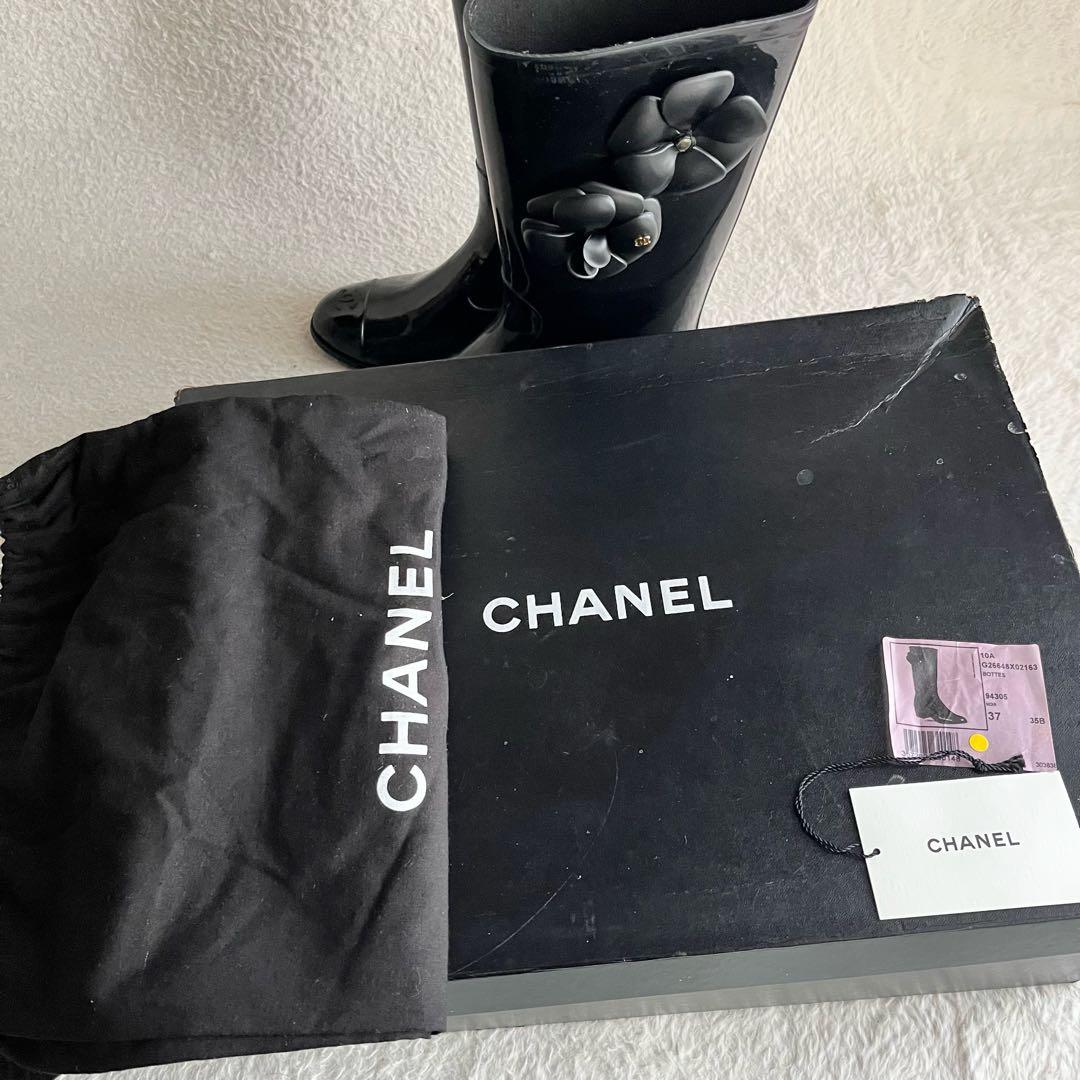 CHANEL シャネル レインブーツ 長靴 ココマーク カメリア 黒