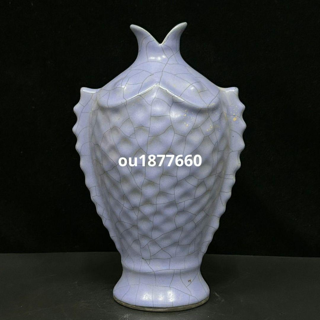 汝窯藍釉魚花瓶 景徳鎮 陶磁器 装飾品 現代工芸品 美術品 置物