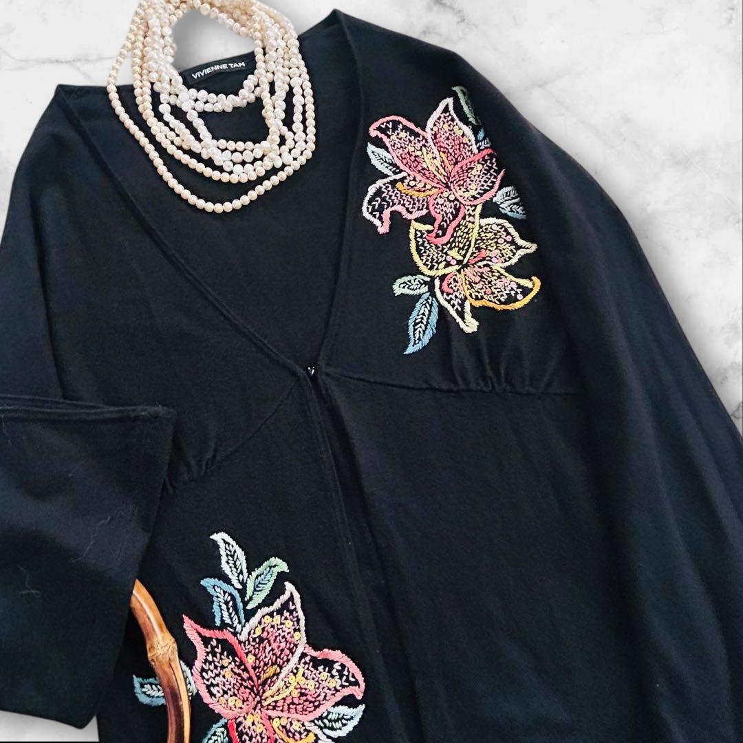 VIVIENNE TAM ✨ブラック カーディガン コットンシルクフラワー刺繍