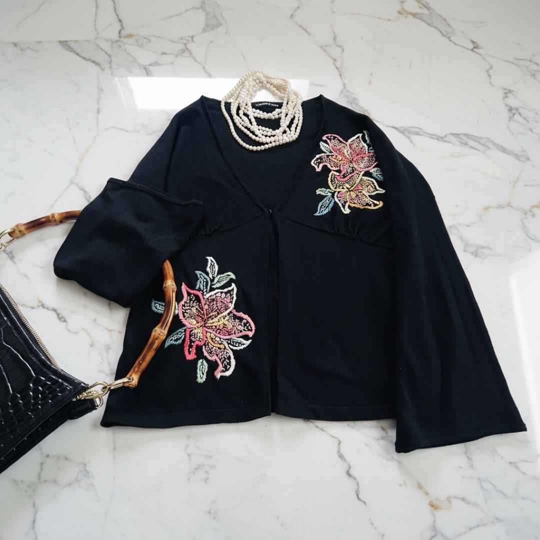 VIVIENNE TAM ✨ブラック カーディガン コットンシルクフラワー刺繍