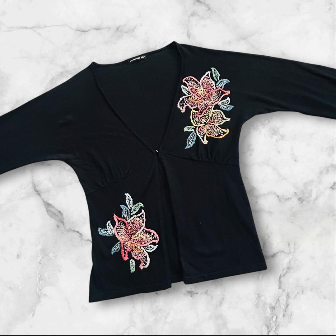 VIVIENNE TAM ✨ブラック カーディガン コットンシルクフラワー刺繍