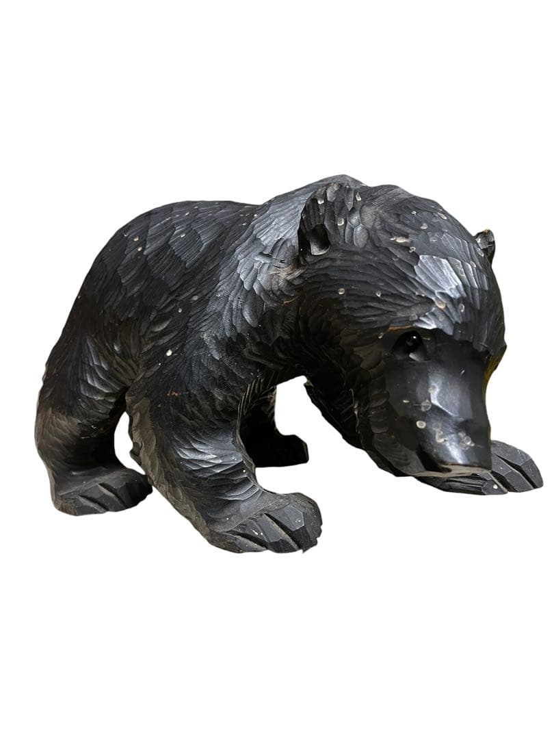 ビンテージ　木彫り　熊　ダークブラウン　ガラス目　作家　アンティーク 北海道