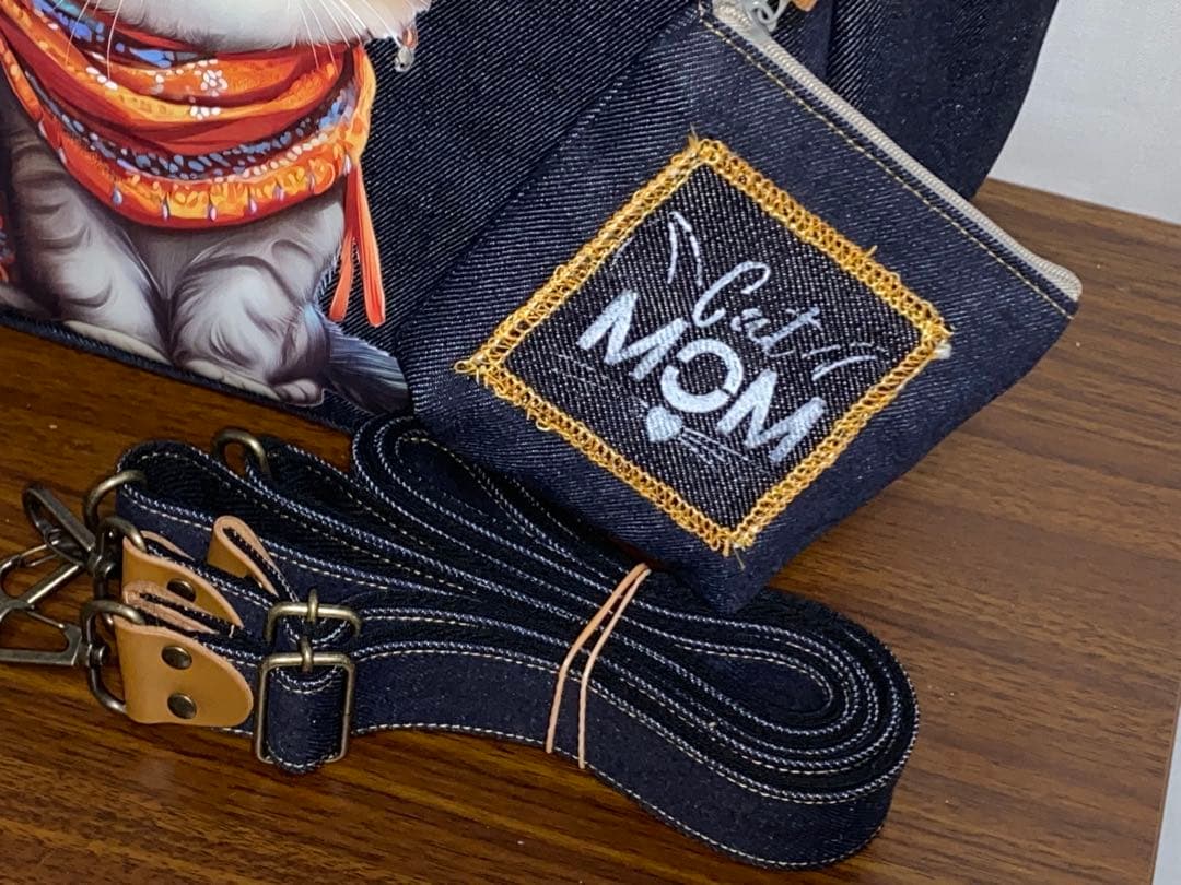 ☆岡山デニム☆ステンシル☆トラネコ☆子猫☆4wayボストンバッグ