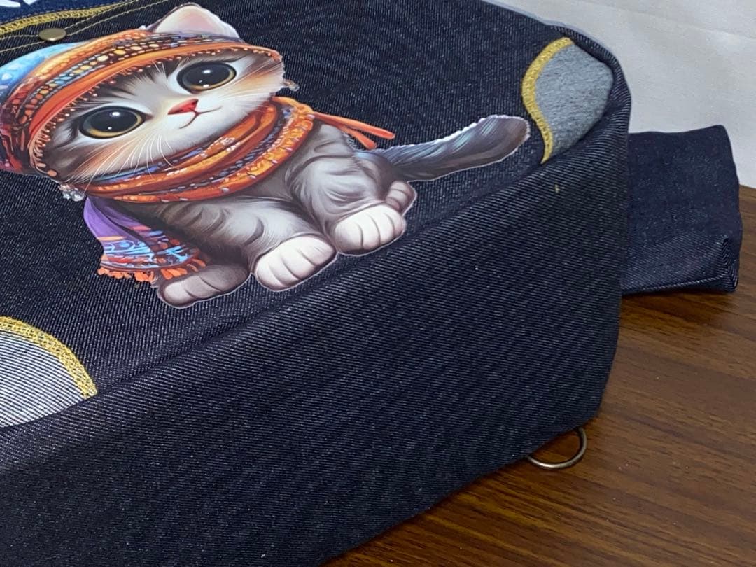☆岡山デニム☆ステンシル☆トラネコ☆子猫☆4wayボストンバッグ