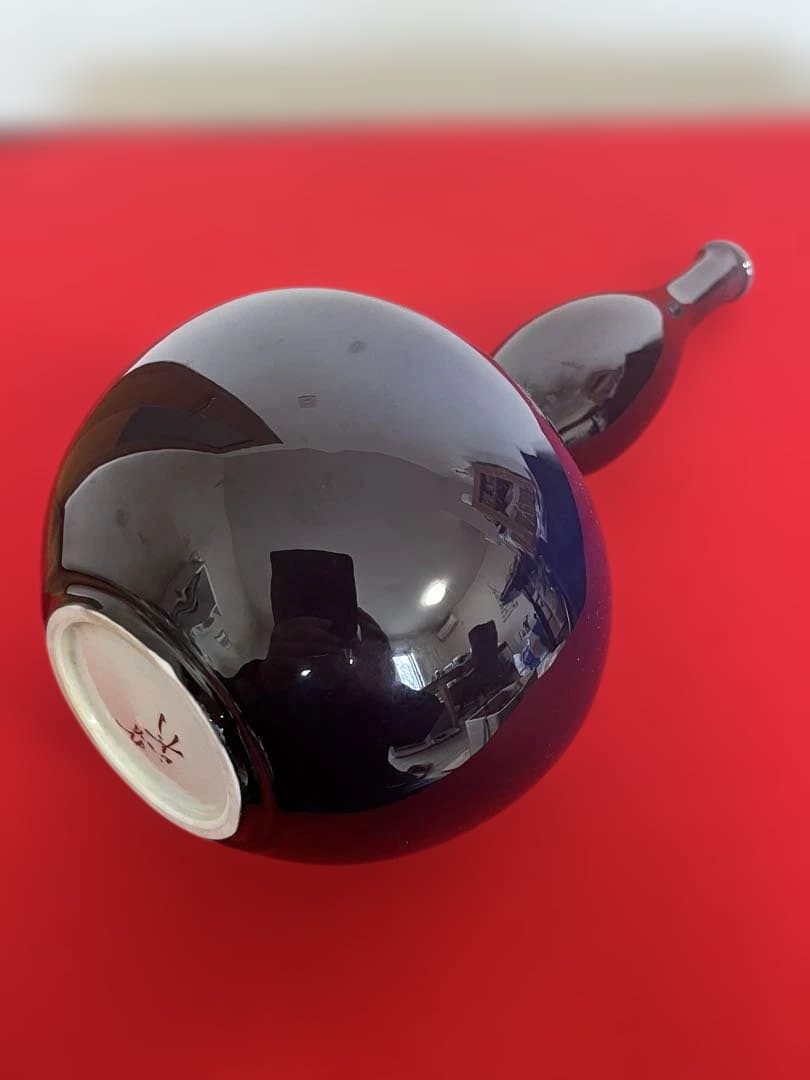 三代 徳田八十吉（正彦銘）深厚釉 瓢型 線文 花生 約29.5㎝ T306