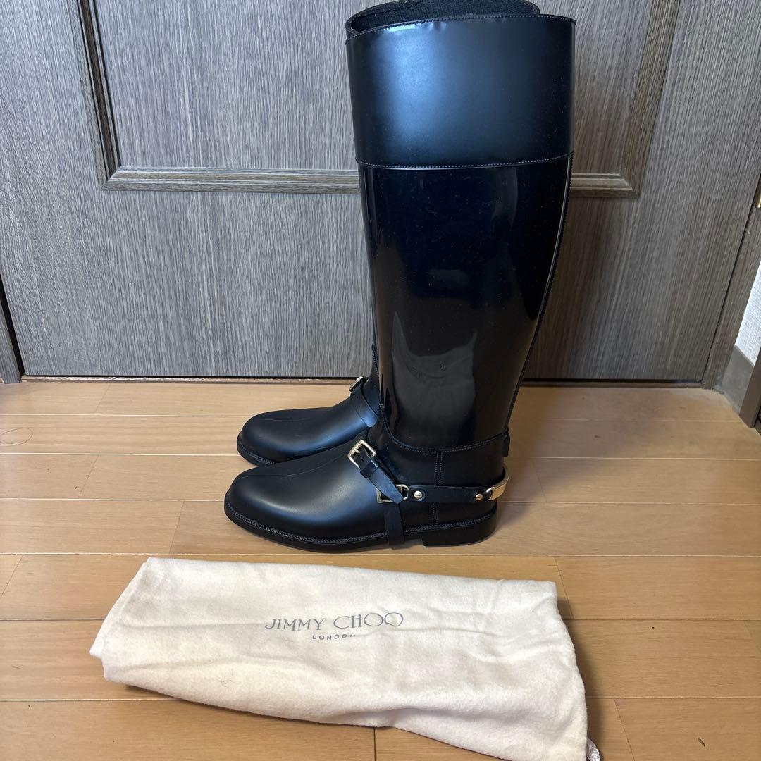 JIMMY CHOO ブラック長靴 保存袋付き