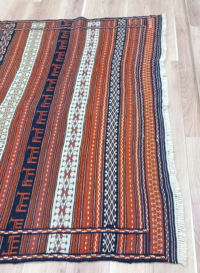 Y3239 イラン セムナン キリム 手織り ウール カーペット 大判