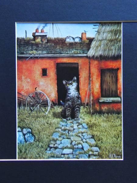 井上覚造、ネコのいる風景、超希少額装用画版、新品額装付