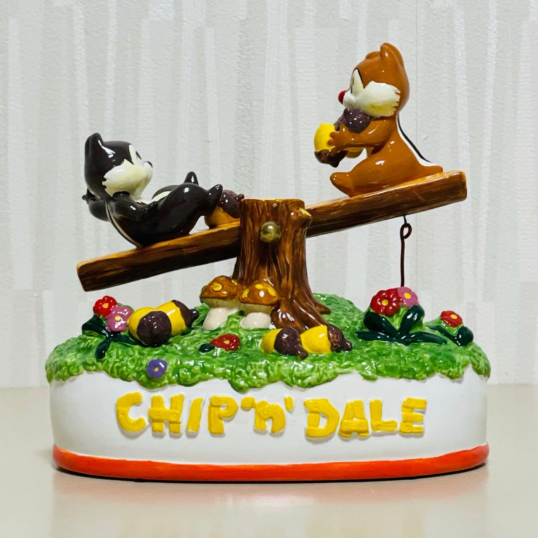 希少レア Sankyo Disney チップとデール オルゴール 陶器製