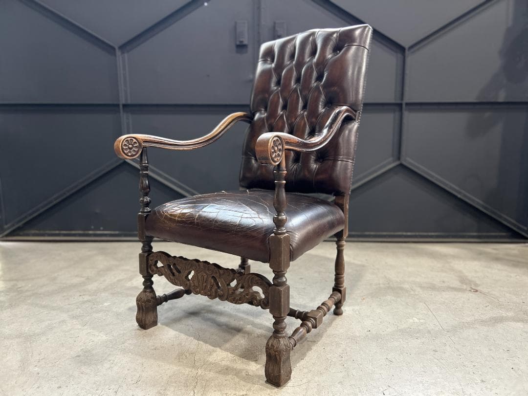 ❖英国Antique❖ ハイバックチェア チェスターフィールド　ネオルネッサンス