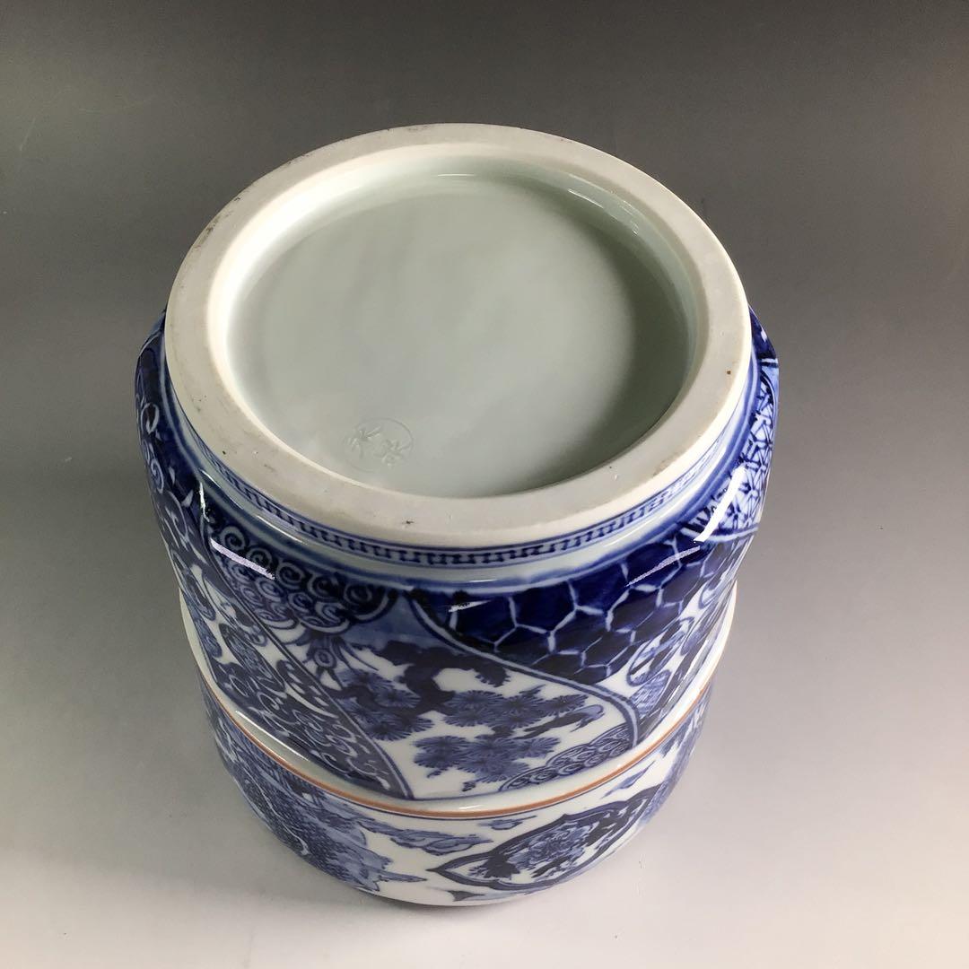 Ｐ８５７　水指　『勝美永泉造』『染付祥瑞文』『腰捻水指』　共箱　茶道具