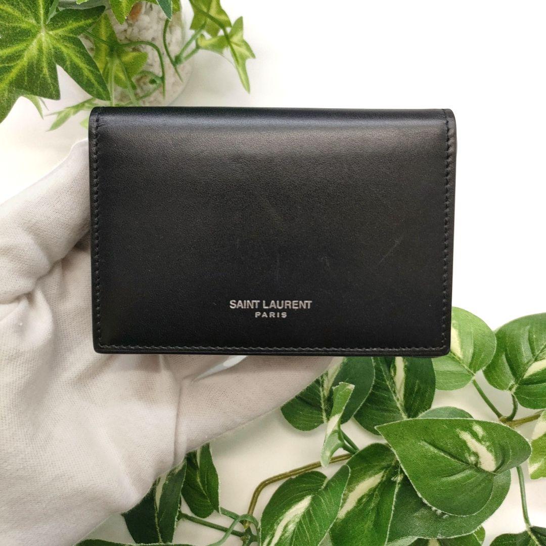 サンローラン　名刺入れ　ビジネスカードホルダー　ブラック　ロゴ　レザー