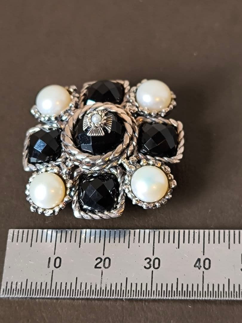 碌山 ロクザン ヴィンテージ オニキス パール シルバーブローチ 925