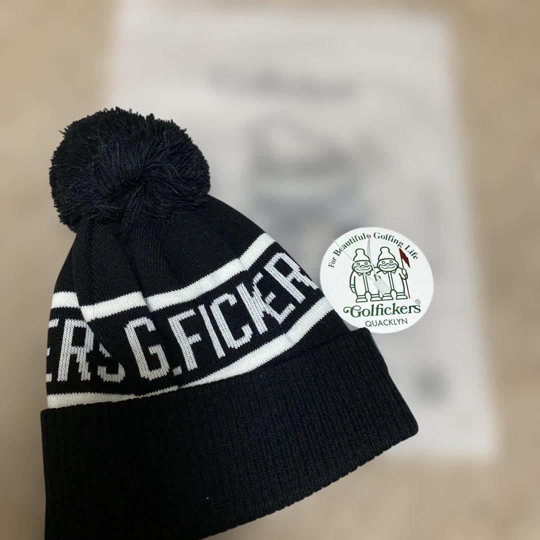 Golfickers ポンポン付きニット帽 黒/白