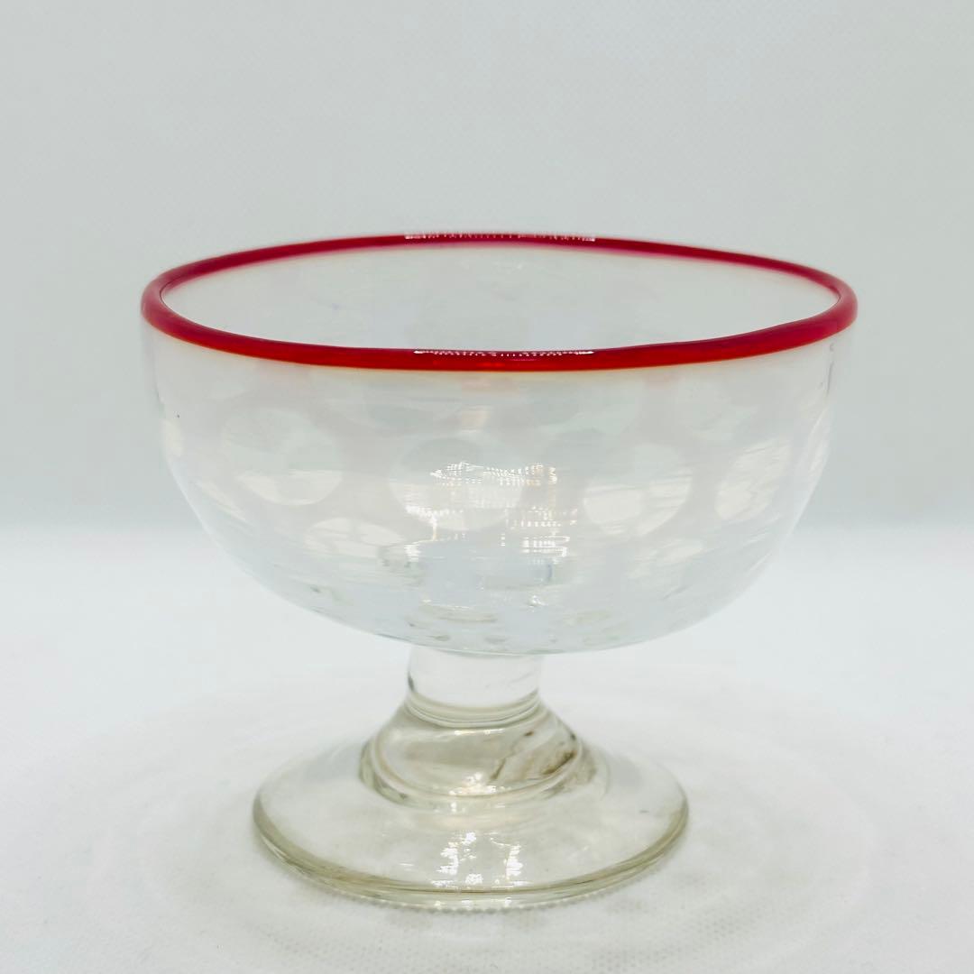 【希少】大正ロマン 氷コップ 赤縁 水玉紋様 和ガラス アンティーク