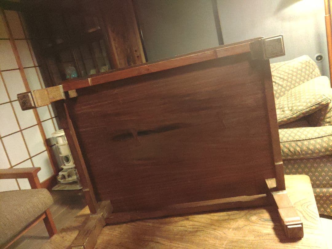 希少　机　テーブル　文机　無垢　座卓　 彫刻　レトロ　アンティーク　ヴィンテージ